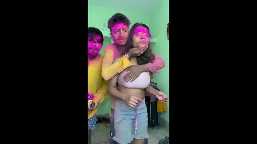 Cute Busty Rumki Big Boobs Grabbed Pressed And Felt Underboob Show In Holi Fun